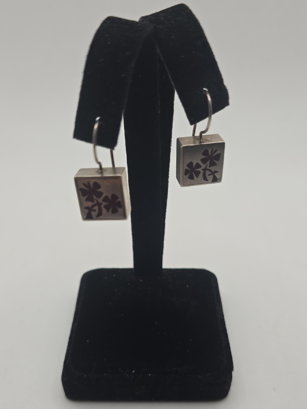 Varga Silver Floral Square Drop Earrings Sterling Silver